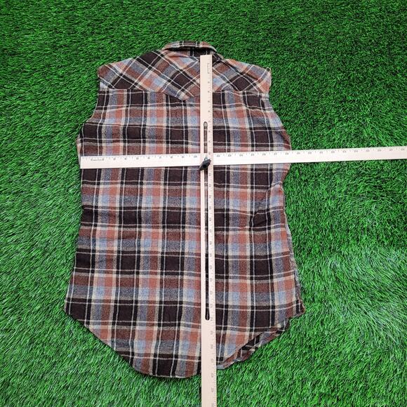 Vintage 90s Plaid Cutoff Snap Shirt Small 19x28 Shirttail - Picture 5 of 9